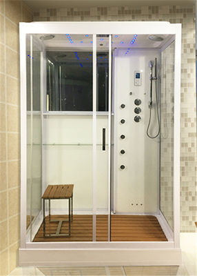 Las paradas de ducha completas de la cabina de cristal blanca de la ducha con latón echan en chorro control informático